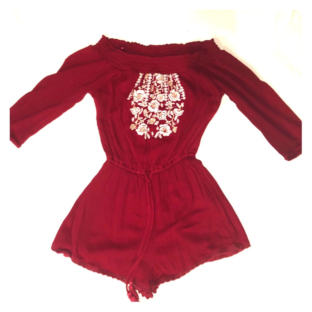 Red Romper with White Floral Design